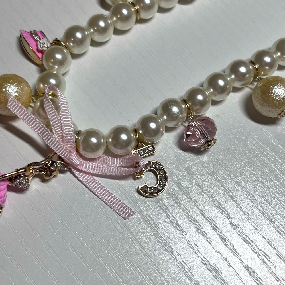 Chunky Long Pearl Beaded Fashion Necklace with Ballerina Pendant & Charms - Picture 7 of 15